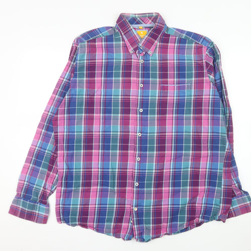 Redmond Casual Men's Blue Pink Plaid Button-Up Shirt XL Cotton