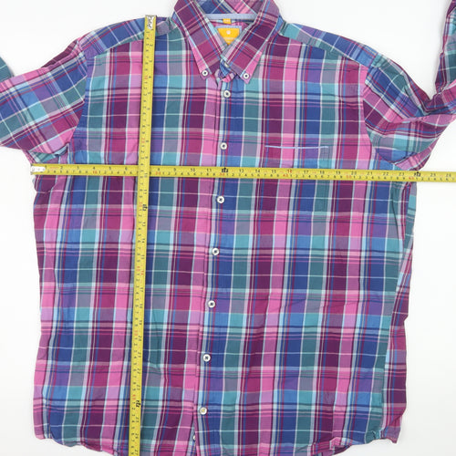 Redmond Casual Men's Blue Pink Plaid Button-Up Shirt XL Cotton