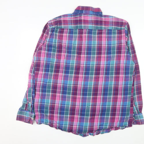 Redmond Casual Men's Blue Pink Plaid Button-Up Shirt XL Cotton