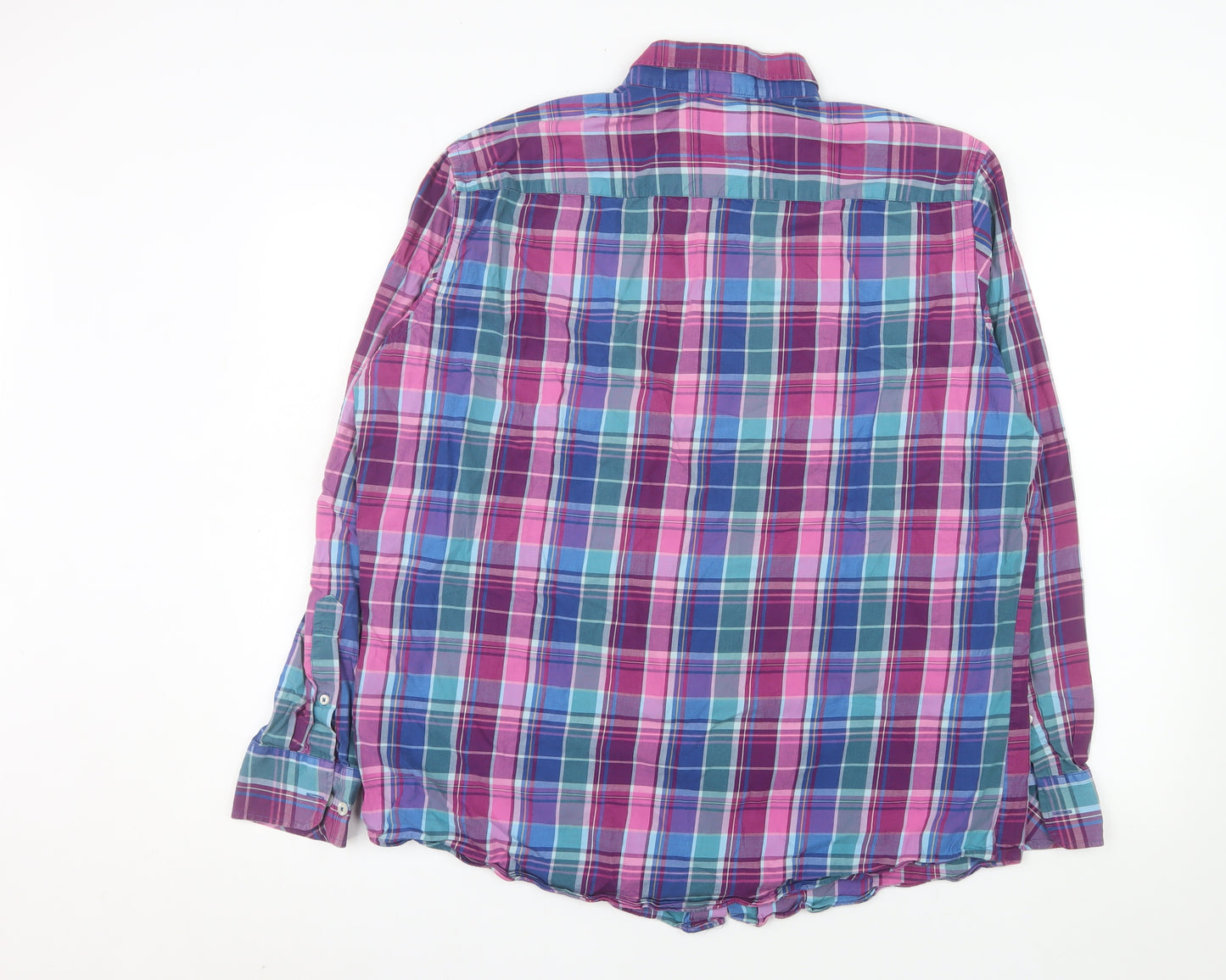 Redmond Casual Men's Blue Pink Plaid Button-Up Shirt XL Cotton