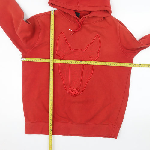 H&M Mens Red Hoodie Medium Pullover Embroidered Animal Graphic Sweatshirt
