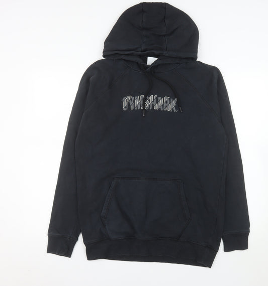 Gymshark Men Black Pullover Hoodie M Regular Fit Logo Fleece