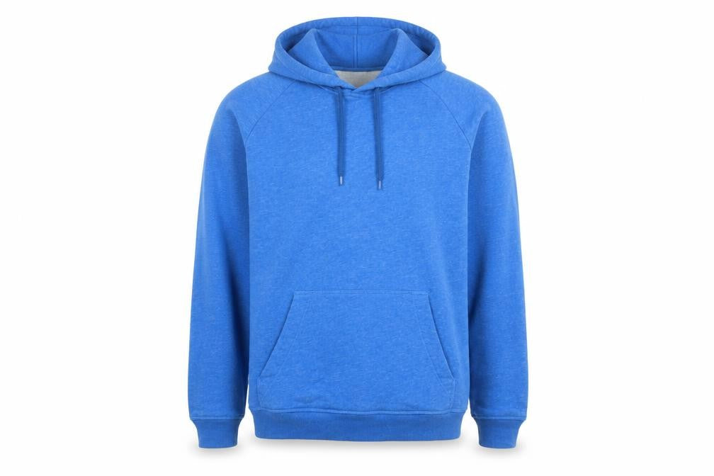 Front view of H&M Men's Blue Regular Fit Pullover Hoodie, size M