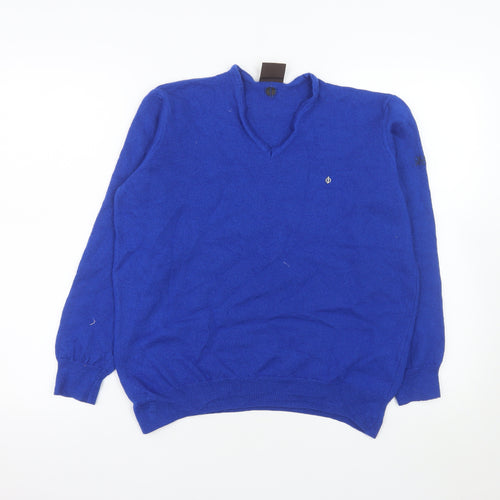 Oscar Jacobson Mens Blue Wool V-Neck Pullover Jumper XL