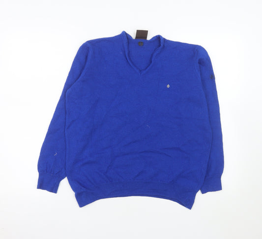 Oscar Jacobson Mens Blue Wool V-Neck Pullover Jumper XL