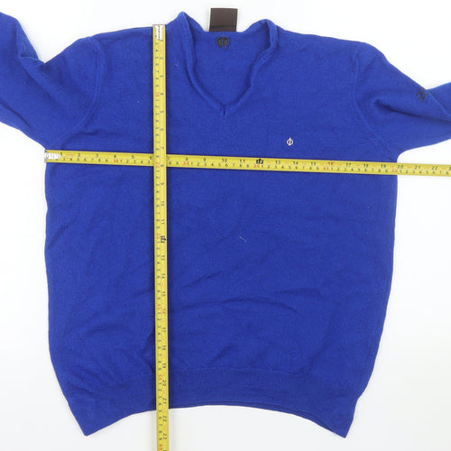 Oscar Jacobson Mens Blue Wool V-Neck Pullover Jumper XL