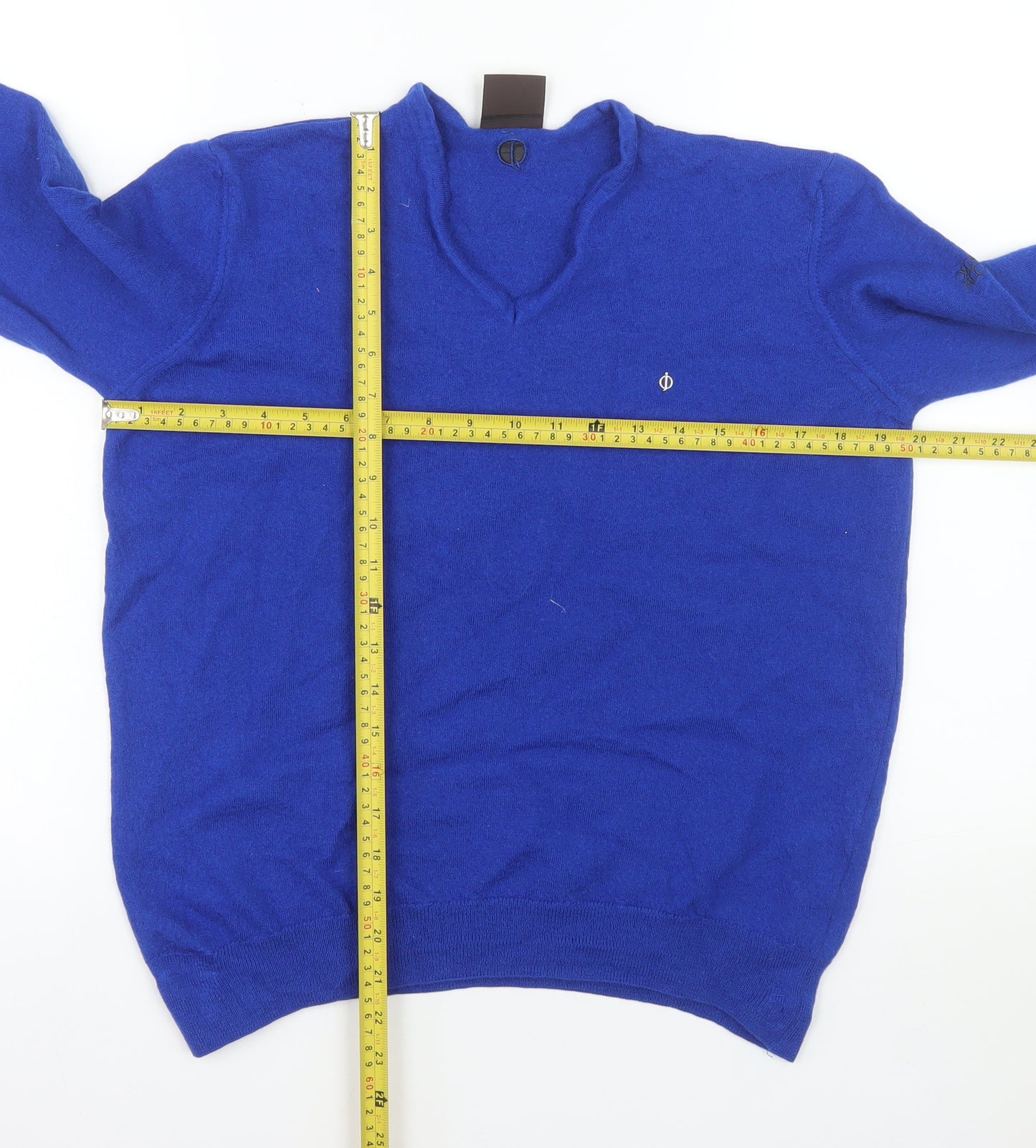 Oscar Jacobson Mens Blue Wool V-Neck Pullover Jumper XL