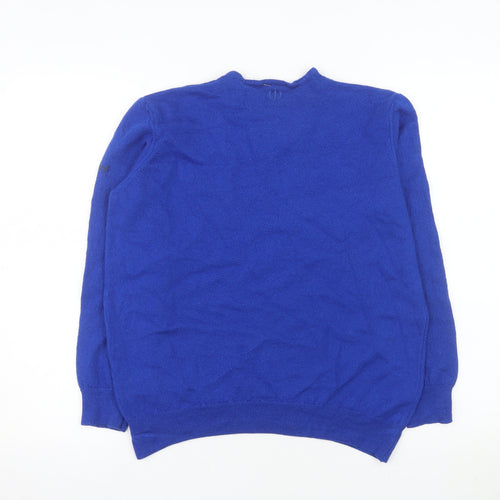 Oscar Jacobson Mens Blue Wool V-Neck Pullover Jumper XL