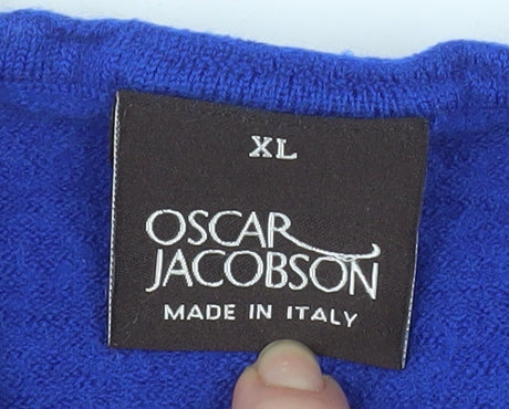 Oscar Jacobson Mens Blue Wool V-Neck Pullover Jumper XL