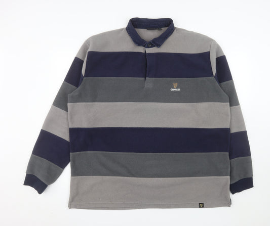 Guinness Men's Blue Grey Striped 2XL Fleece Henley Sweatshirt