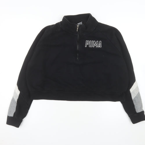 Puma Womens Black 1/4 Zip Cropped Sweatshirt Medium