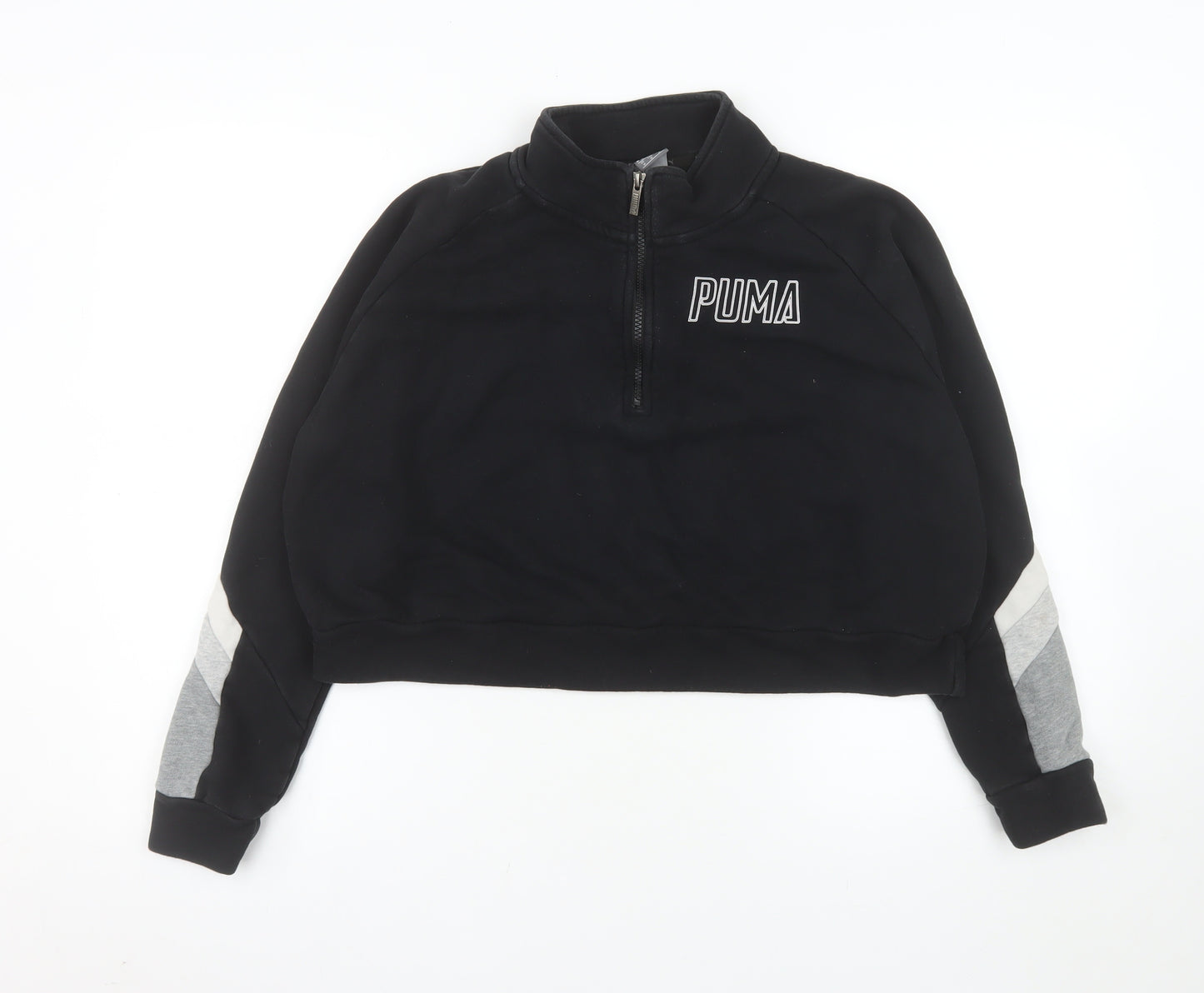 Puma Womens Black 1/4 Zip Cropped Sweatshirt Medium