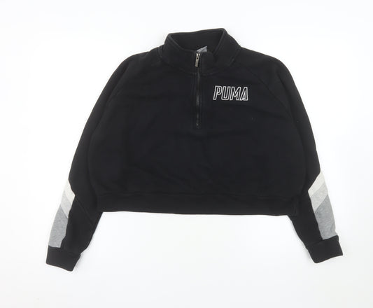 Puma Womens Black 1/4 Zip Cropped Sweatshirt Medium