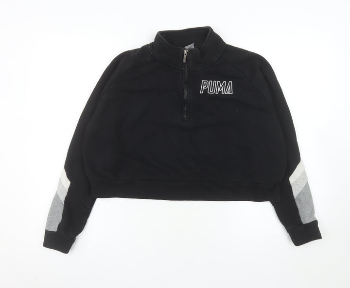 Puma Womens Black 1/4 Zip Cropped Sweatshirt Medium