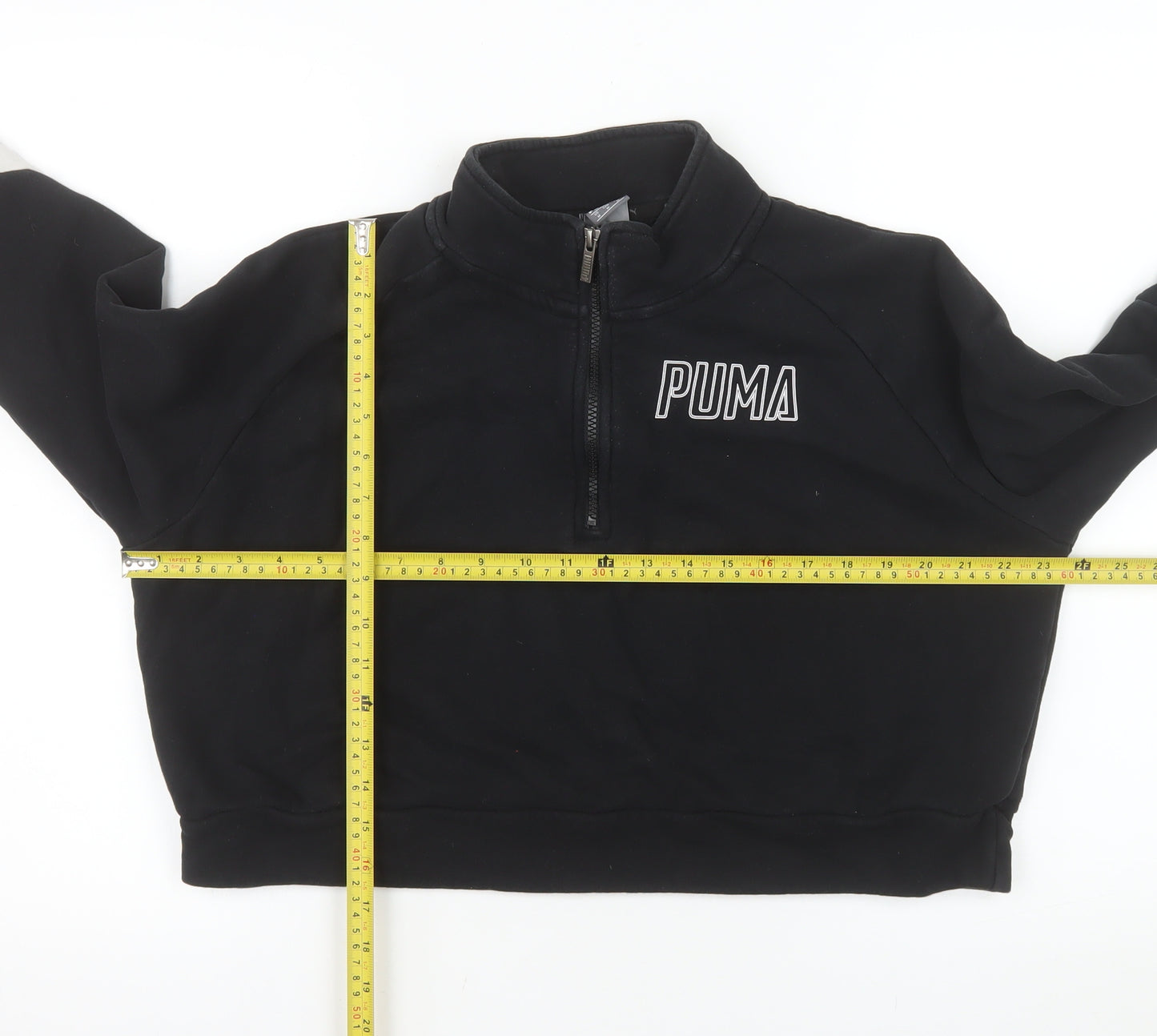 Puma Womens Black 1/4 Zip Cropped Sweatshirt Medium