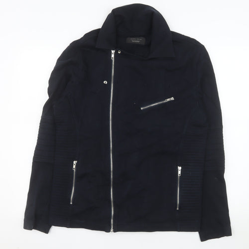 Zara Man Men's Black Cotton Biker Jacket XL Zip Pockets Classic Style
