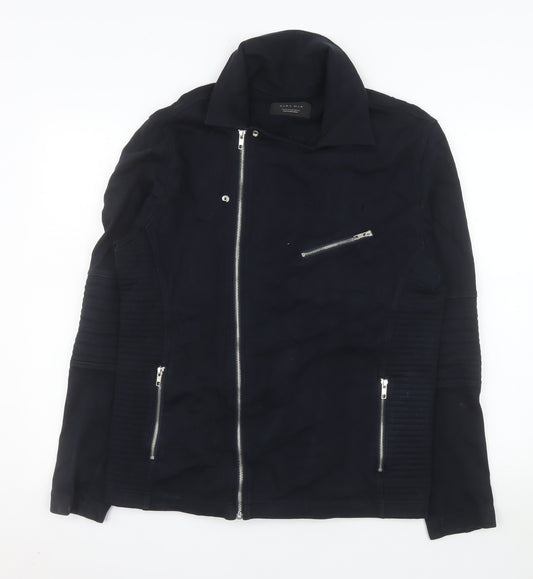 Zara Man Men's Black Cotton Biker Jacket XL Zip Pockets Classic Style