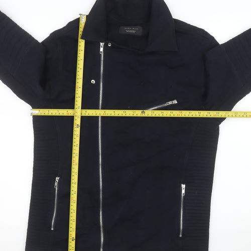 Zara Man Men's Black Cotton Biker Jacket XL Zip Pockets Classic Style
