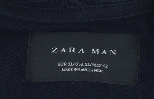 Zara Man Men's Black Cotton Biker Jacket XL Zip Pockets Classic Style