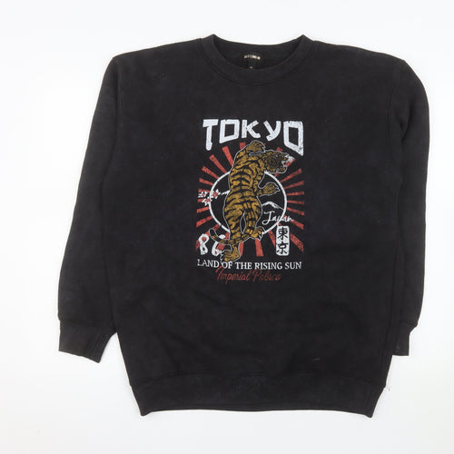 QED London Men's Black Tokyo Tiger Graphic Pullover Sweatshirt L