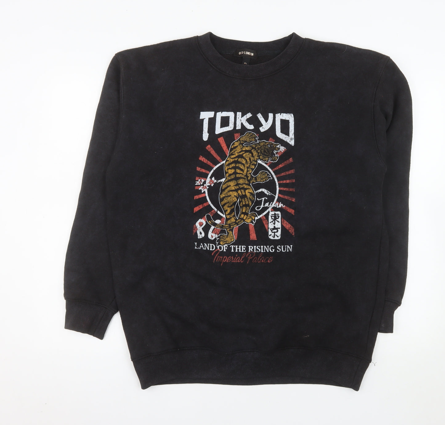 QED London Men's Black Tokyo Tiger Graphic Pullover Sweatshirt L