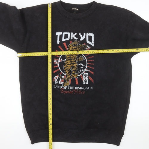 QED London Men's Black Tokyo Tiger Graphic Pullover Sweatshirt L