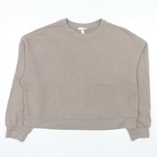 H&M Womens Beige Crew Neck Pullover Sweatshirt Size 12 Cotton Blend