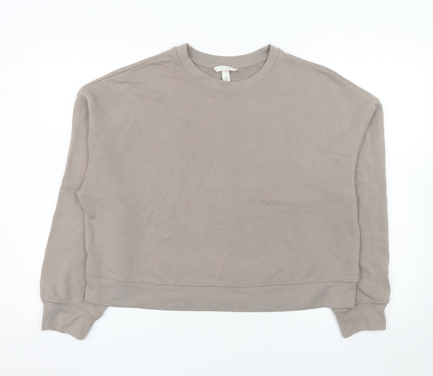 H&M Womens Beige Crew Neck Pullover Sweatshirt Size 12 Cotton Blend