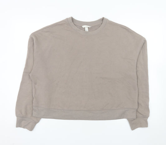 H&M Womens Beige Crew Neck Pullover Sweatshirt Size 12 Cotton Blend