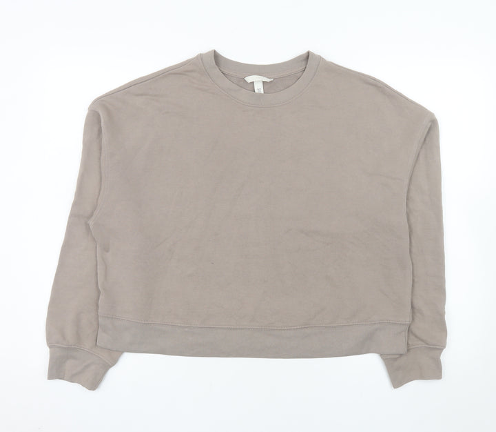 H&M Womens Beige Crew Neck Pullover Sweatshirt Size 12 Cotton Blend