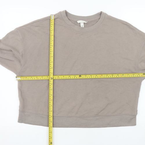 H&M Womens Beige Crew Neck Pullover Sweatshirt Size 12 Cotton Blend