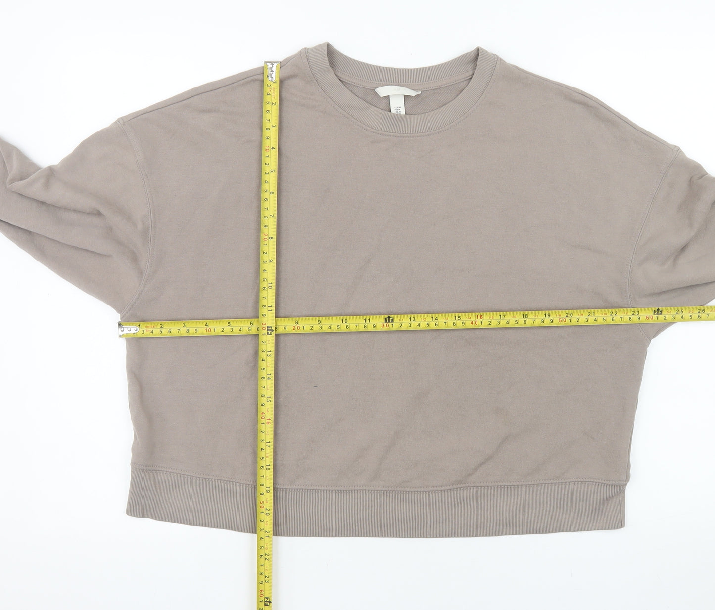H&M Womens Beige Crew Neck Pullover Sweatshirt Size 12 Cotton Blend