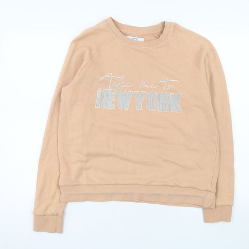 Next Women Beige 'New York' Cotton Crew Neck Pullover Sweatshirt M