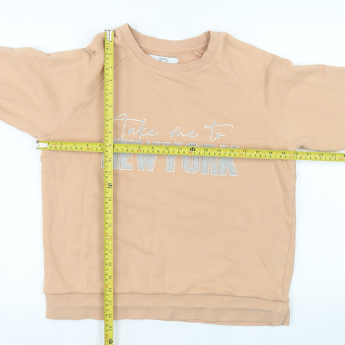Next Women Beige 'New York' Cotton Crew Neck Pullover Sweatshirt M