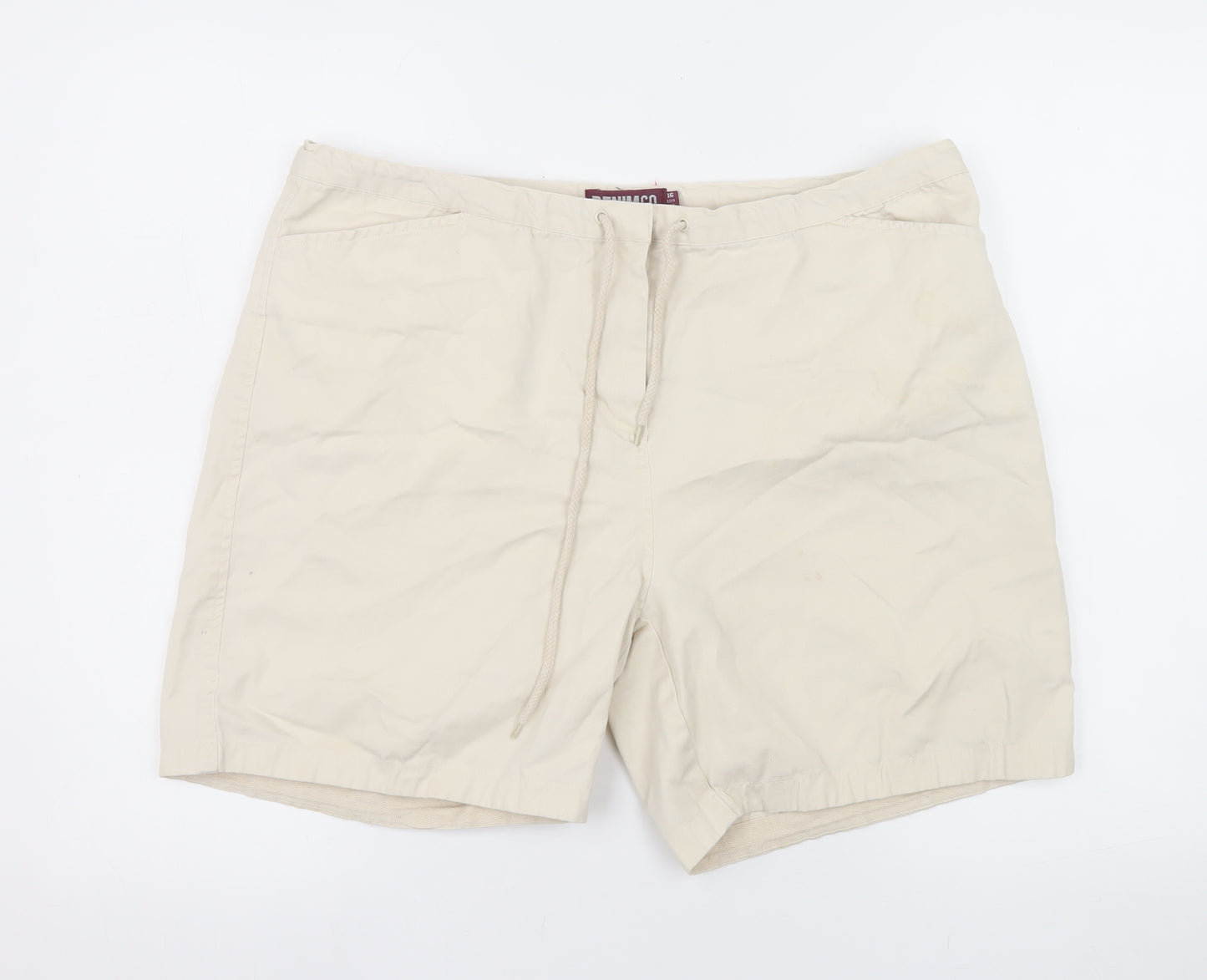 Denim Co Women Beige Chino Shorts Size 16 Cotton Drawstring