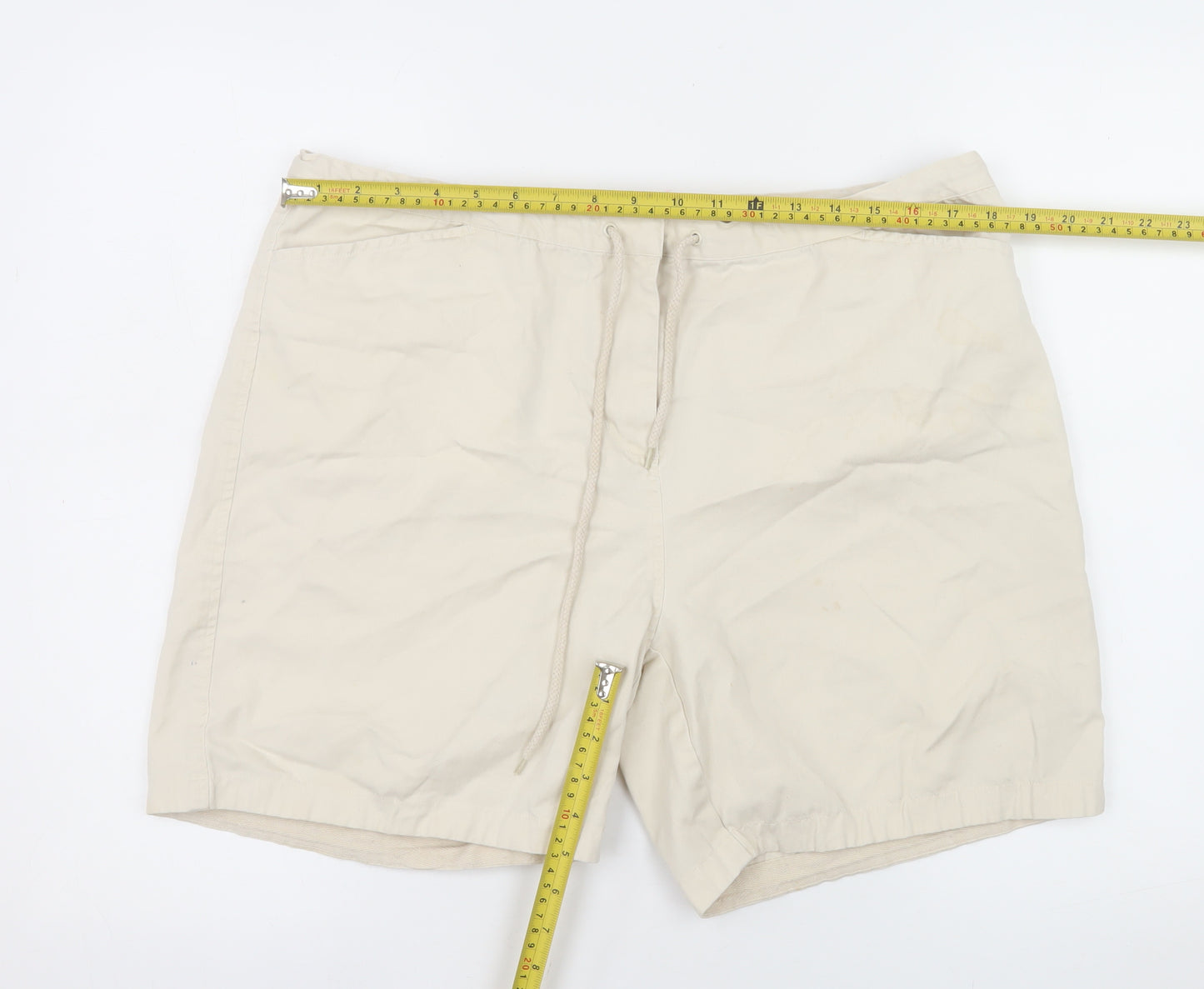Denim Co Women Beige Chino Shorts Size 16 Cotton Drawstring