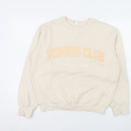 H&M Women's Beige Tennis Club Pullover Sweatshirt XS Cotton Blend