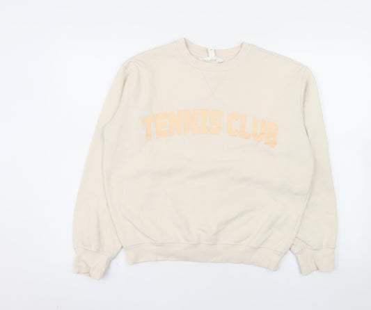 H&M Women's Beige Tennis Club Pullover Sweatshirt XS Cotton Blend