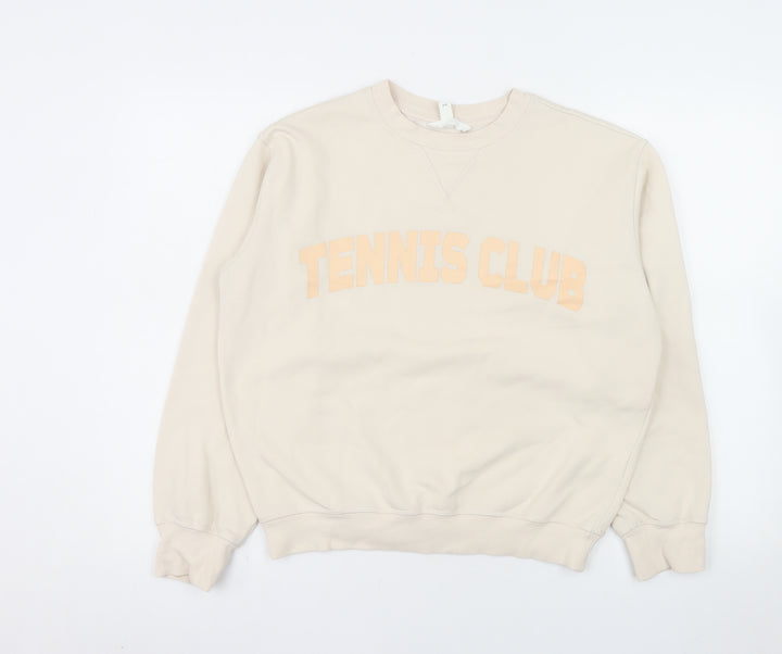 H&M Women's Beige Tennis Club Pullover Sweatshirt XS Cotton Blend