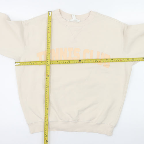 H&M Women's Beige Tennis Club Pullover Sweatshirt XS Cotton Blend
