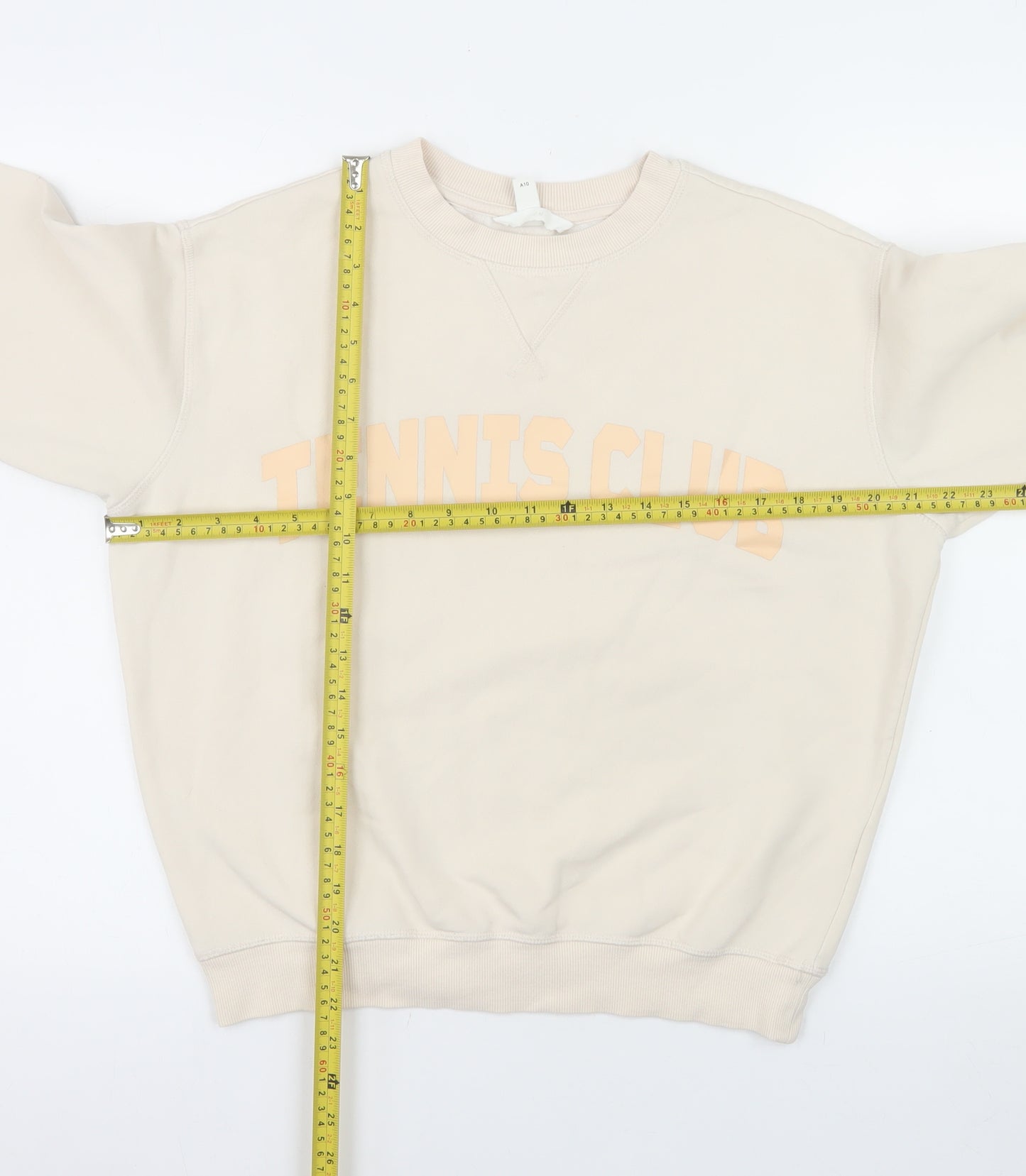 H&M Women's Beige Tennis Club Pullover Sweatshirt XS Cotton Blend