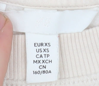 H&M Women's Beige Tennis Club Pullover Sweatshirt XS Cotton Blend