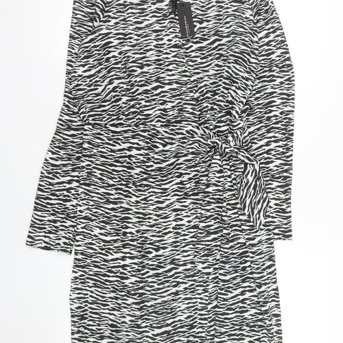 Donna Karan Women’s Black Animal Print Wrap Dress Size M Long Sleeve Knee Length