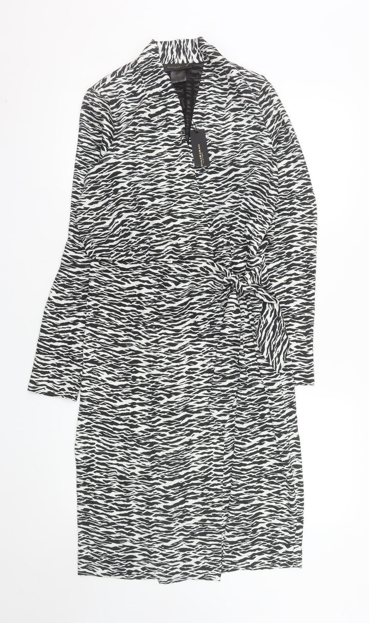Donna Karan Women’s Black Animal Print Wrap Dress Size M Long Sleeve Knee Length