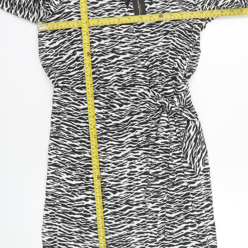 Donna Karan Women’s Black Animal Print Wrap Dress Size M Long Sleeve Knee Length