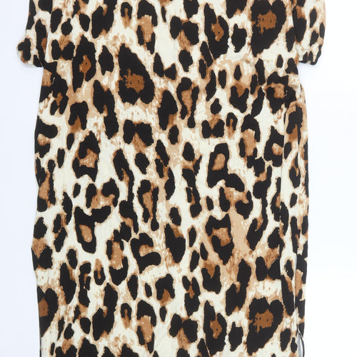 Lakarta Women Brown Leopard Print Midi Bodycon V-Neck Dress L