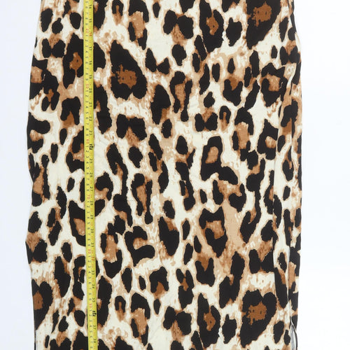 Lakarta Women Brown Leopard Print Midi Bodycon V-Neck Dress L