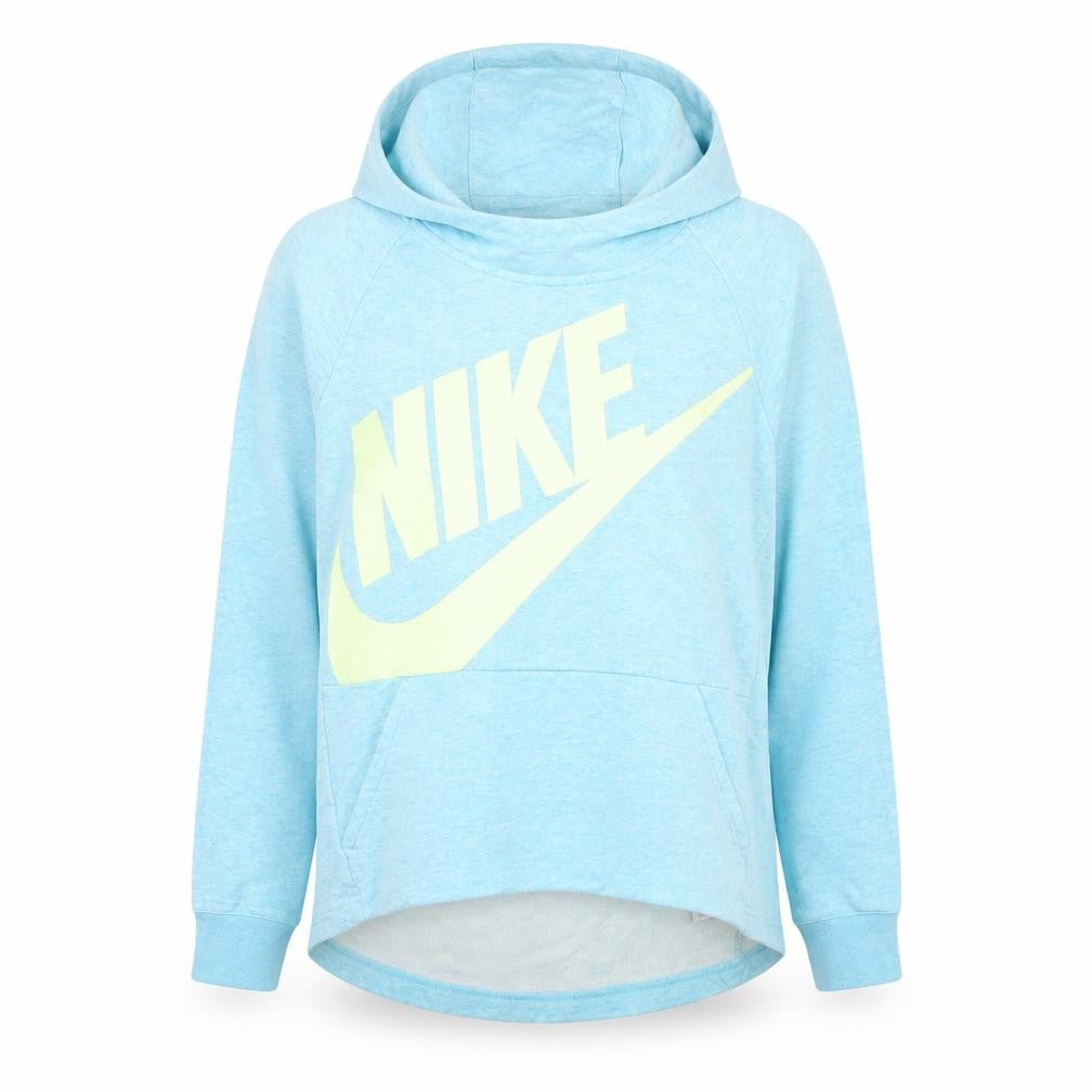 Front view of Nike women’s blue pullover hoodie large cotton blend sportswear
