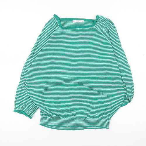 Mango Women's Green Striped 3/4 Sleeve Cotton Boat Neck Jumper Size 10