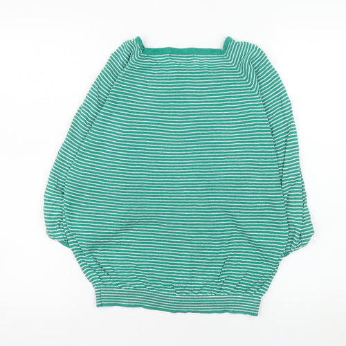 Mango Women's Green Striped 3/4 Sleeve Cotton Boat Neck Jumper Size 10